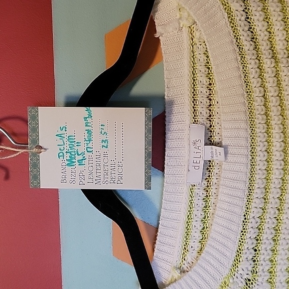 Delia's Vintange Striped Cropped Sweater Lime Green And White Size Medium - Picture 3 of 10